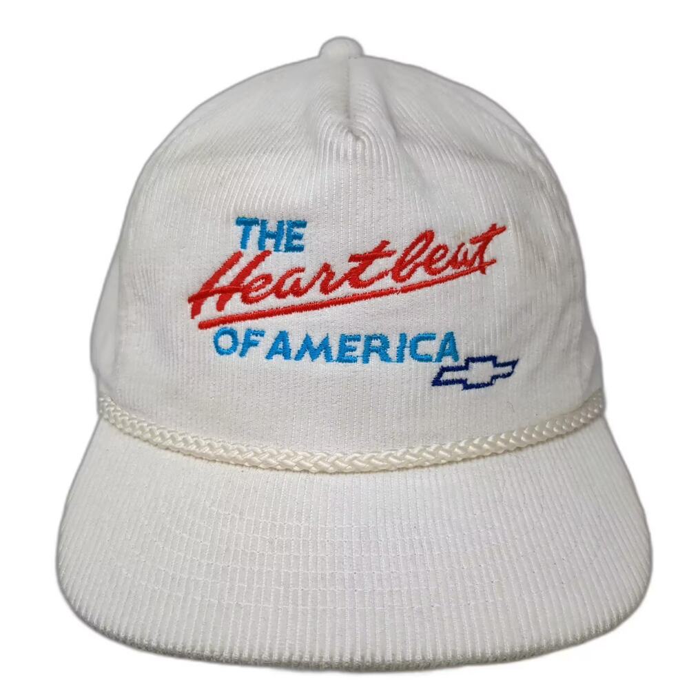 AmaPro Chevrolet The Heartbeat Of America 5 Panel White Hat Vintage Corduroy